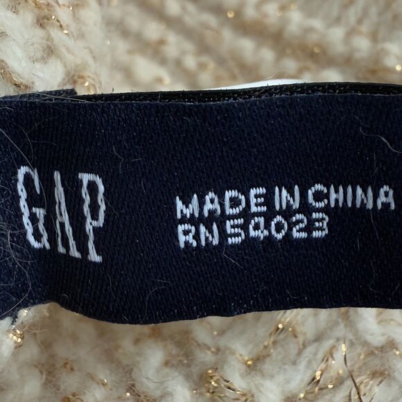 Gap Women's Cream Gold Metallic Sparkle Fringe Scarf Lambswool Blend 10 x 74 - Picture 4 of 12